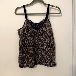 Dark Blue Floral Print Sleeveless Shirt